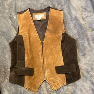 Milano Camel and Dark Brow Suede Leather Vest Sz. S